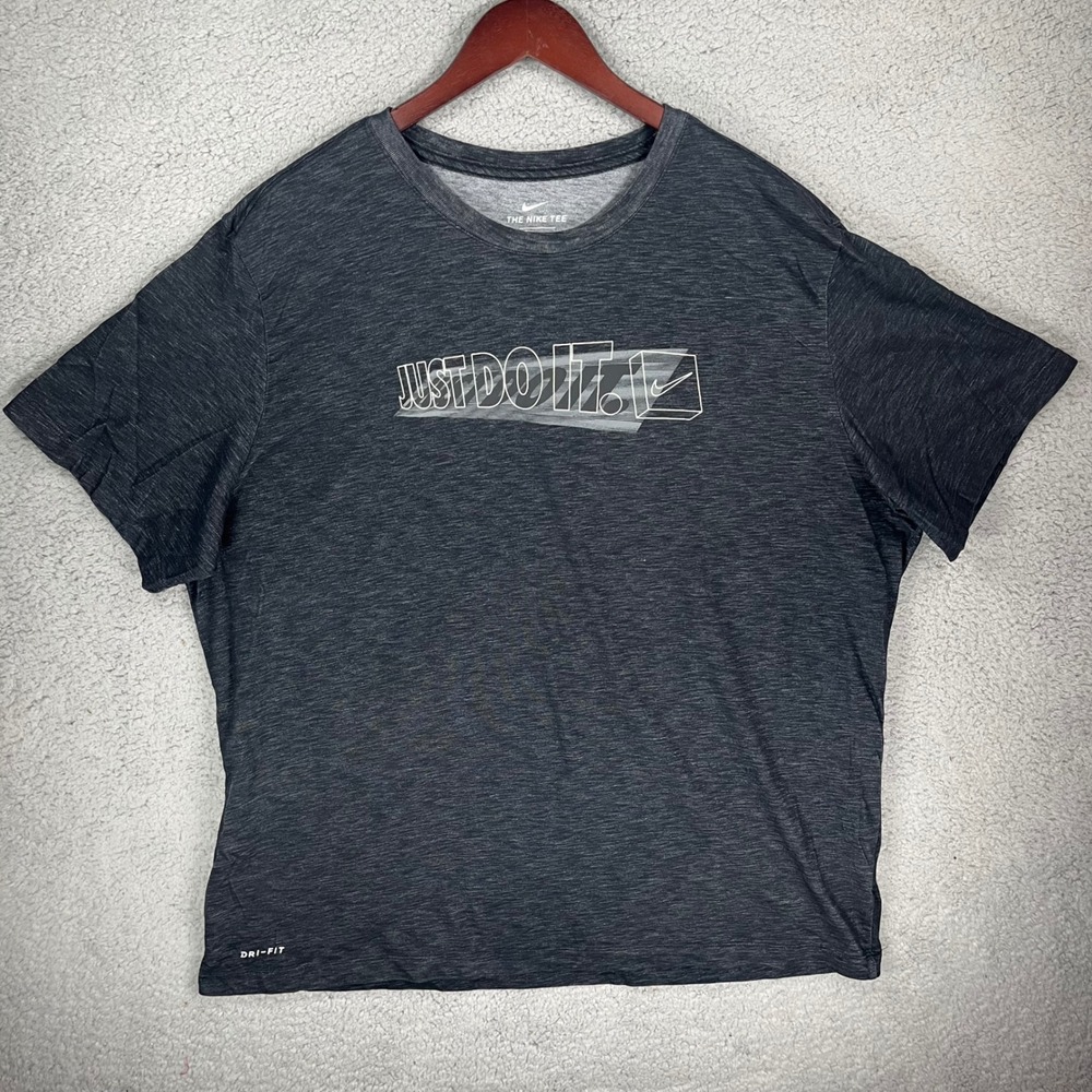 Nike Mens XXL Dri-FIT Just Do It Graphic Tee Charcoal Heather Grey